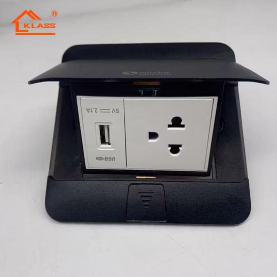Prise de sol Pop-up avec panneau argenté en aluminium, approvisionnement d'usine, prise de courant Standard britannique 13A avec double Port de Charge USB
